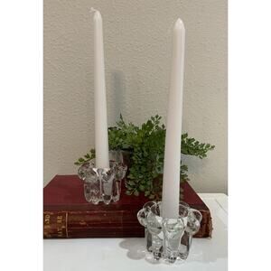 Vtg Clear Heavy Crystal Candleholder Candlestick Holder Taper Flower Shape NOS